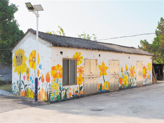 雙橋村發(fā)動返鄉(xiāng)大學(xué)生設(shè)計獨具雙橋特色的墻繪。