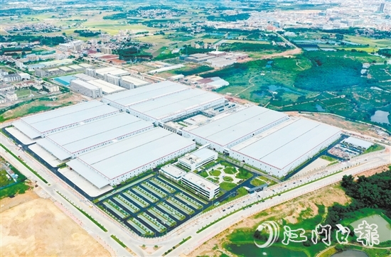 去年鶴山94個省市重點項目投資完成率達到132%，排名江門第二。圖為鶴山市隆基光伏科技有限公司。