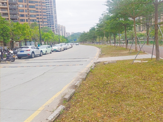 改造前的桂香路為雙向單車道，混凝土路面開裂明顯，路緣石破損嚴(yán)重。