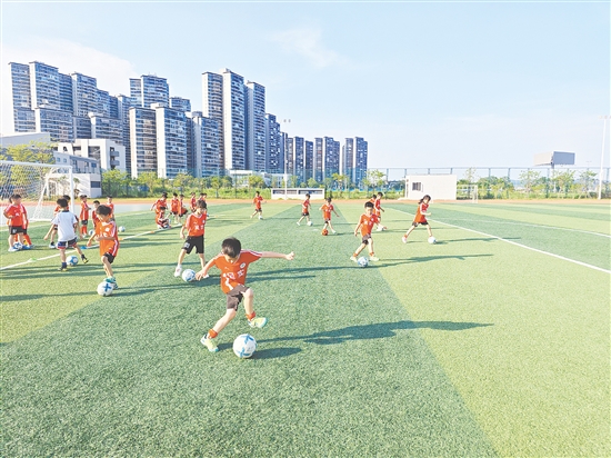 足球小將在綠茵場(chǎng)上奮力奔跑。