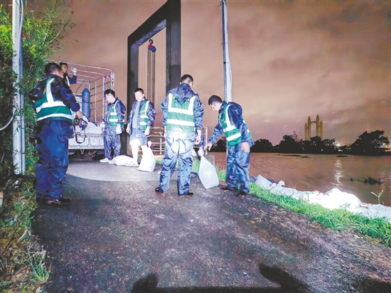 臺山市人武部出動34人分別前往水步鎮(zhèn)岡寧、密沖兩個村開展堤防加固及清障工作。