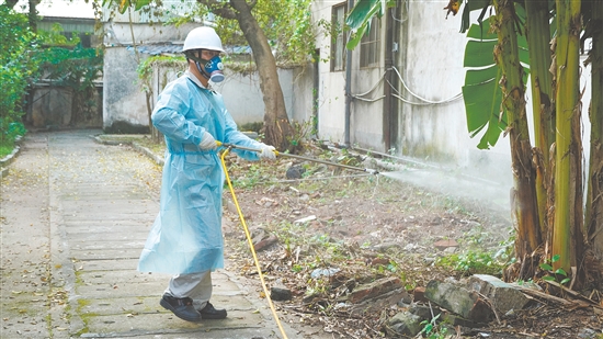 江門市廣悅電化有限公司安排專業(yè)人員在公司成蚊密集地開展蚊蟲消殺工作。