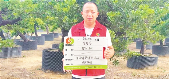 工作人員為種植戶辦理花卉苗木氣象指數(shù)保險承保出單。